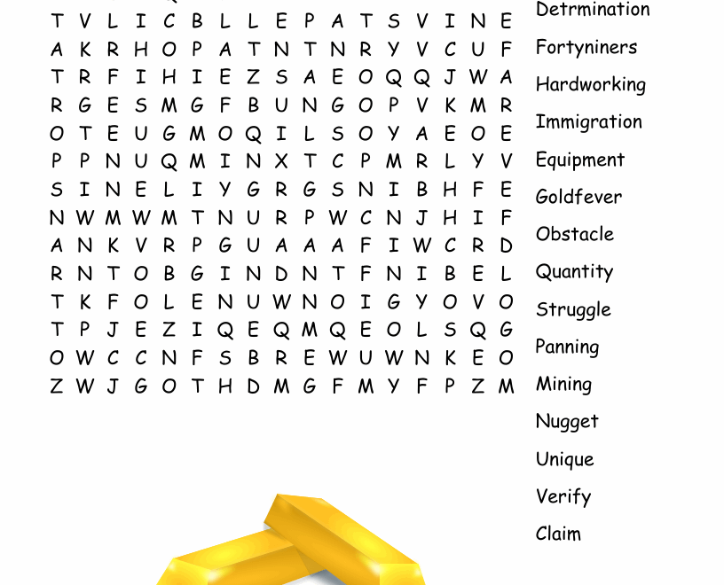 Gold Rush Word Search WordMint