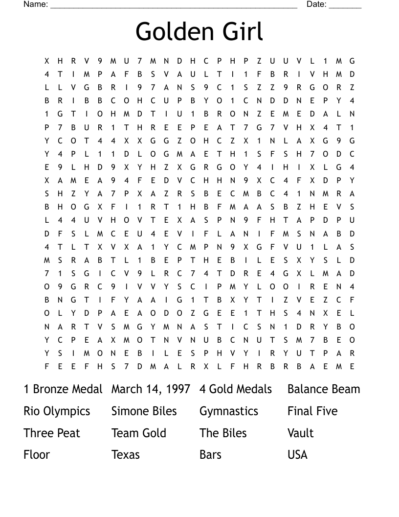 Golden Girl Word Search WordMint