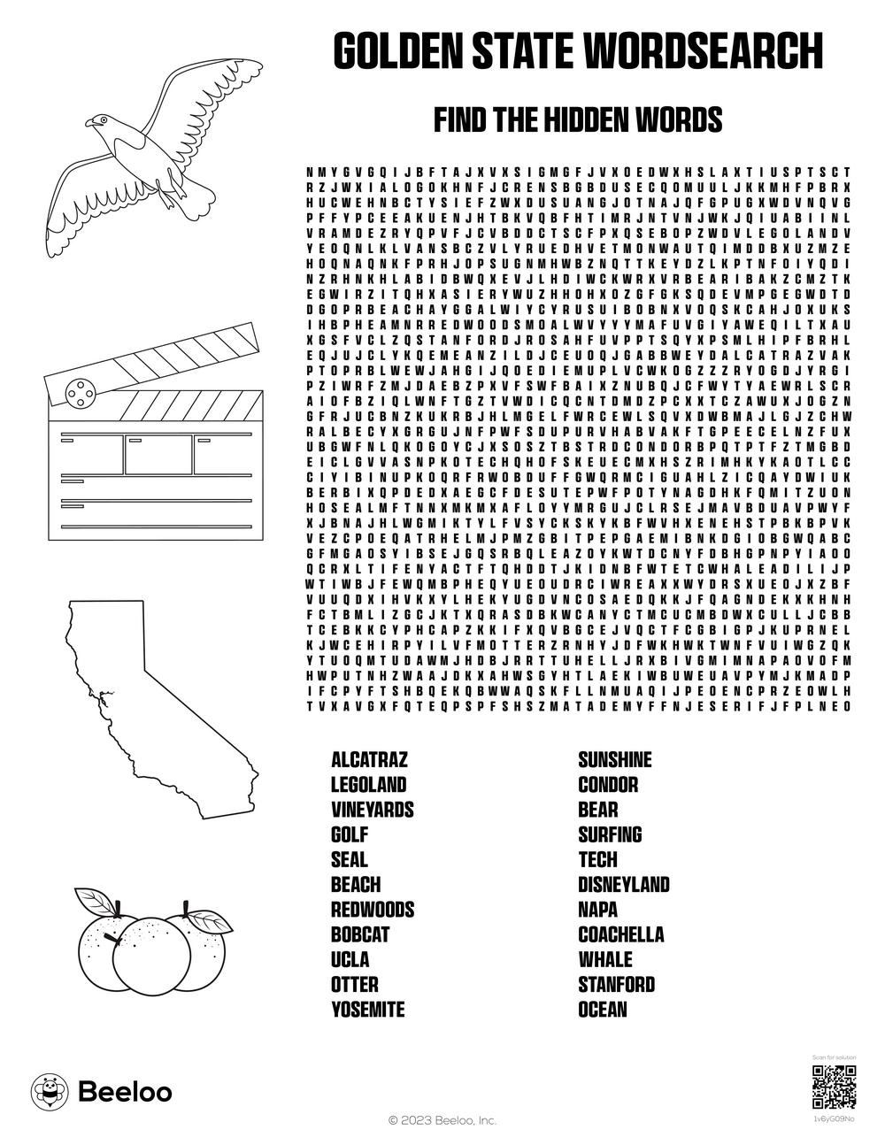 golden state wordsearch beeloo printable crafts and activities for kids