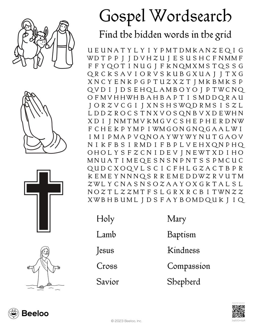 Gospel Wordsearch Beeloo Printable Crafts And Activities For Kids