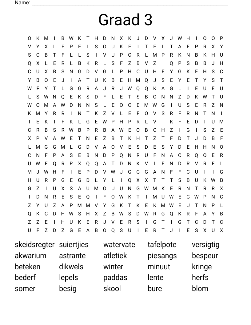 Graad 3 Word Search WordMint