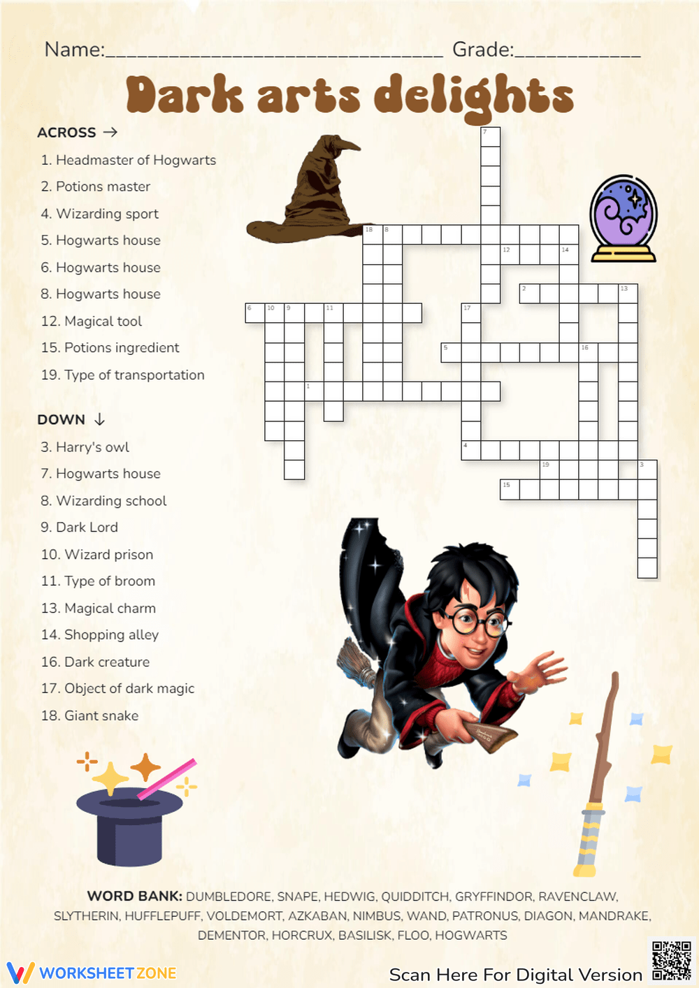 Grade 1 Harry Potter Crossword Worksheets 2025