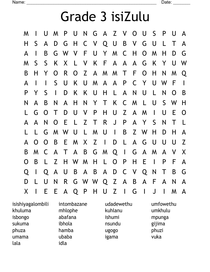 Grade 3 IsiZulu Word Search WordMint