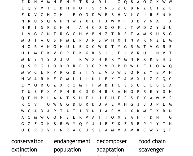 Grade 4 Habitat Word Search WordMint