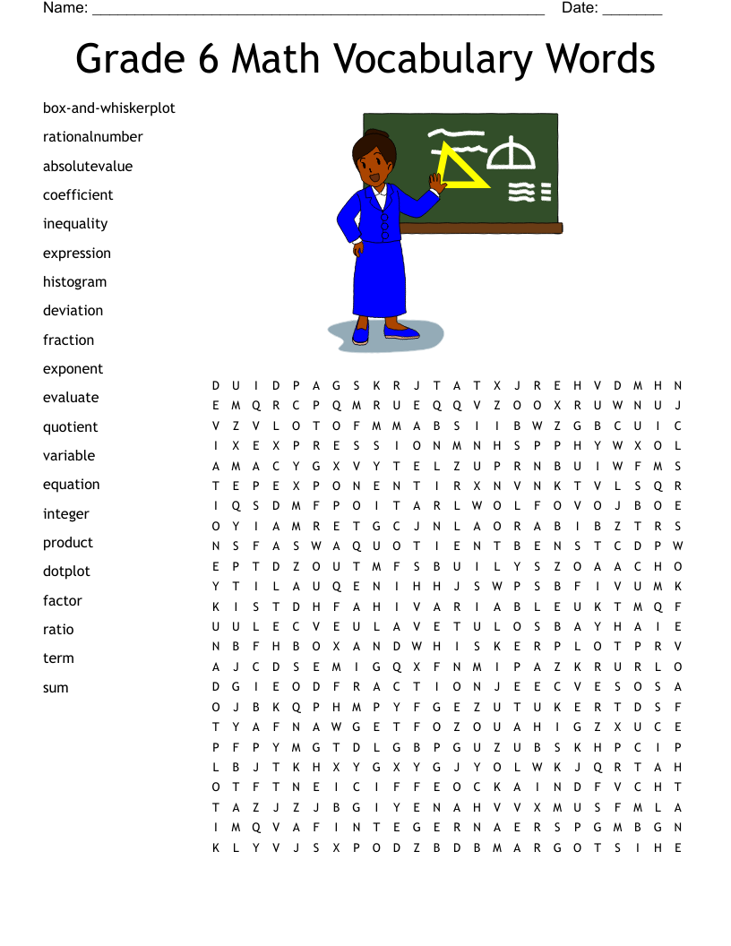 Grade 6 Math Vocabulary Words Word Search WordMint Worksheets Library
