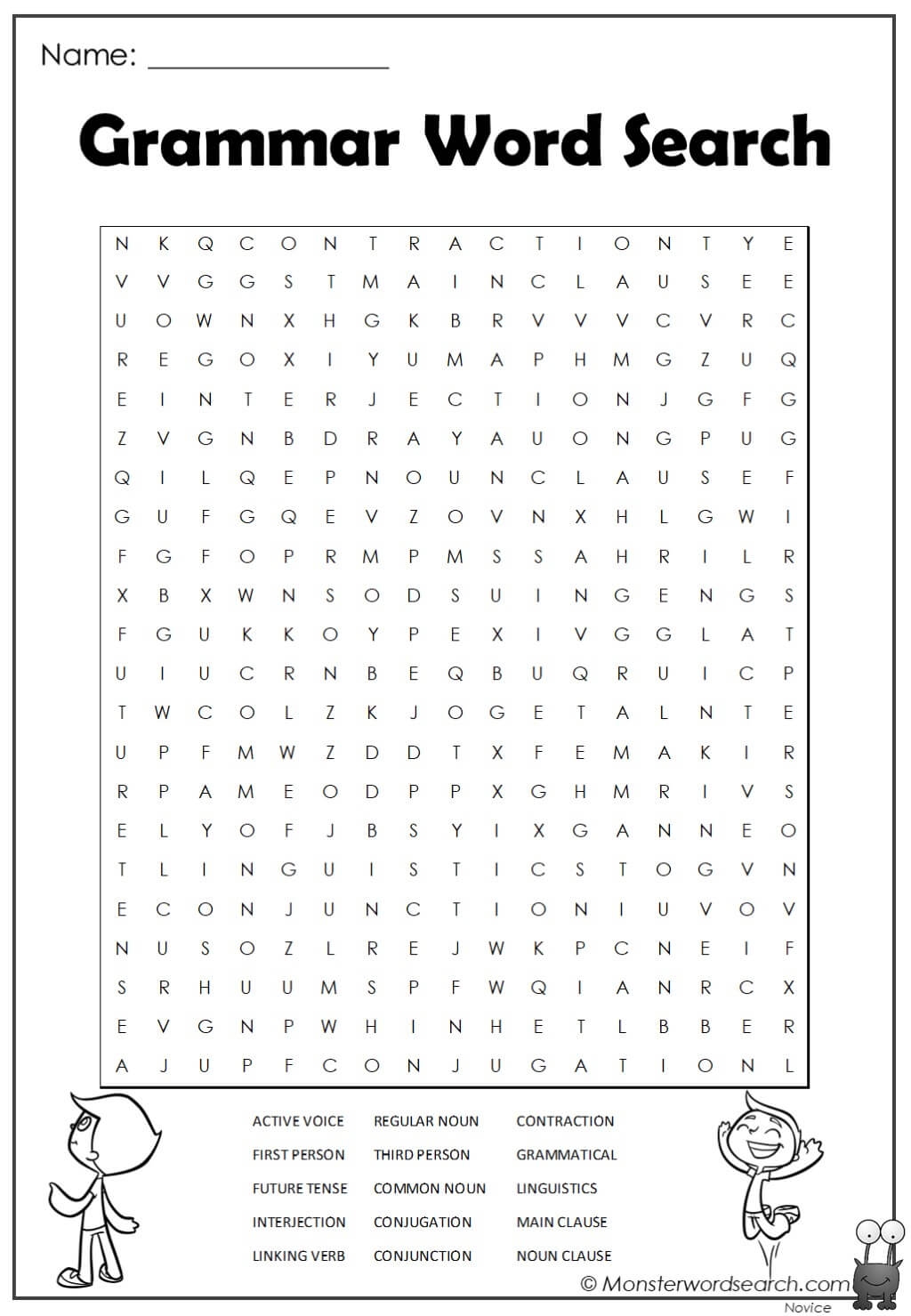 Grammar Word Search Monster Word Search