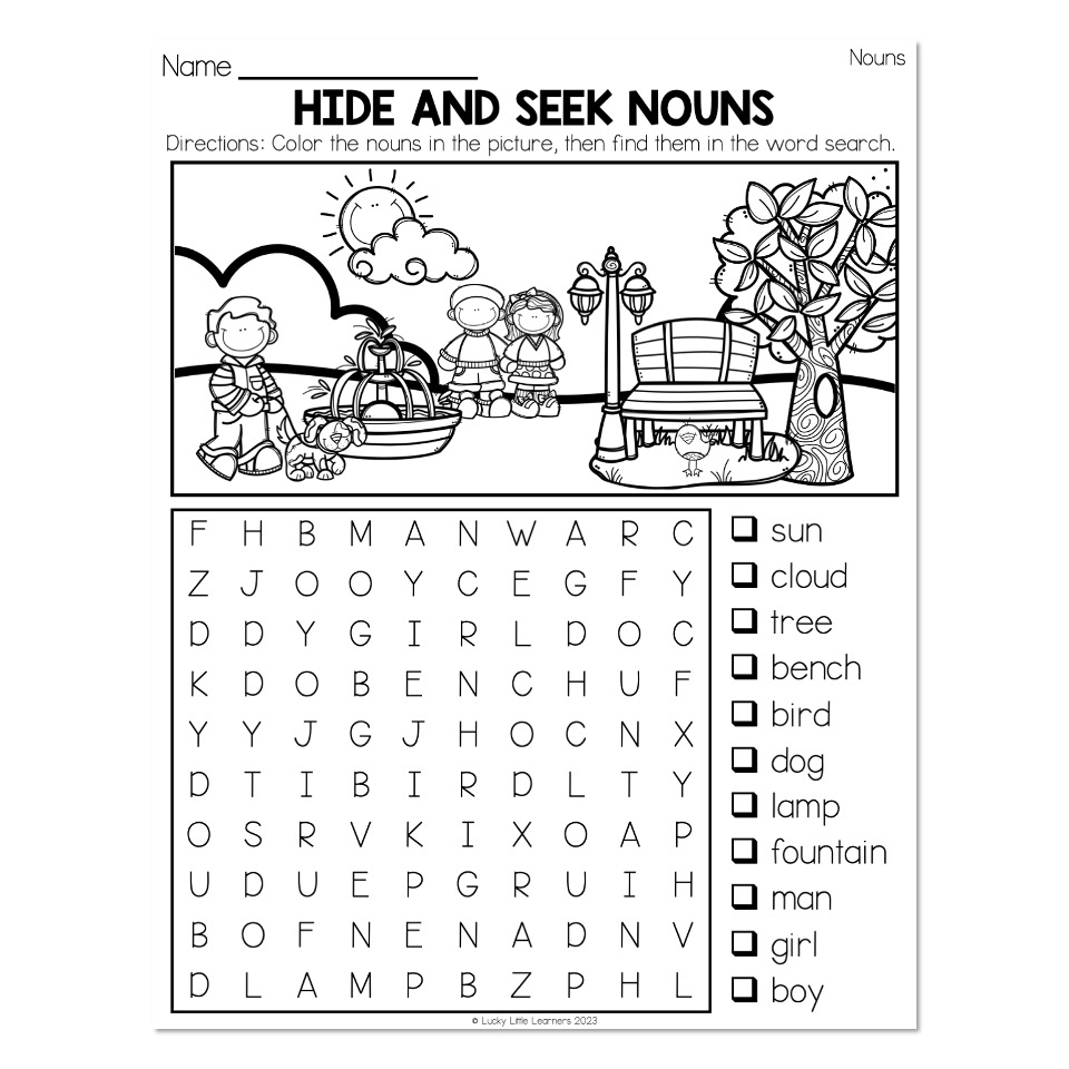 Word Search Nouns Printable