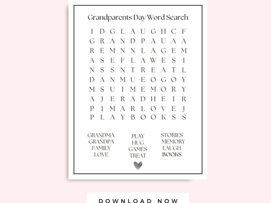 Grandparent s Day Printable Word Search Kid Activity Black And White Printable Worksheet For Kids And Grandma And Grandpa Etsy