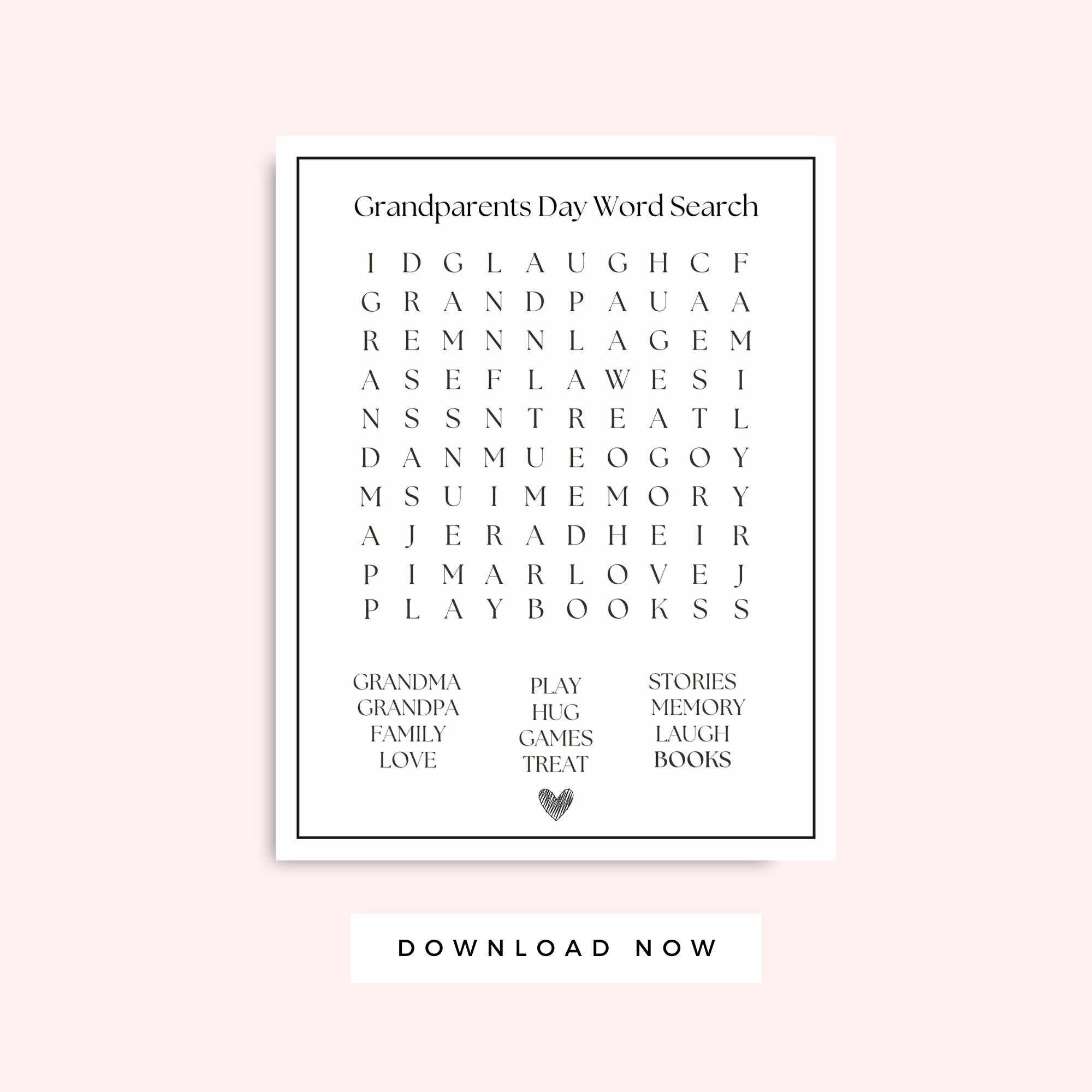 Grandparent s Day Printable Word Search Kid Activity Black And White Printable Worksheet For Kids And Grandma And Grandpa Etsy