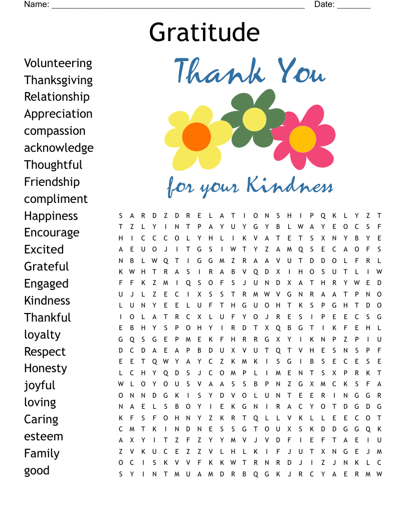 Gratitude Word Search WordMint