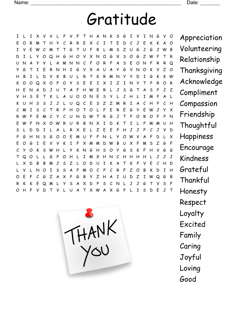 Gratitude Word Search WordMint Gratitude Word Search WordMint