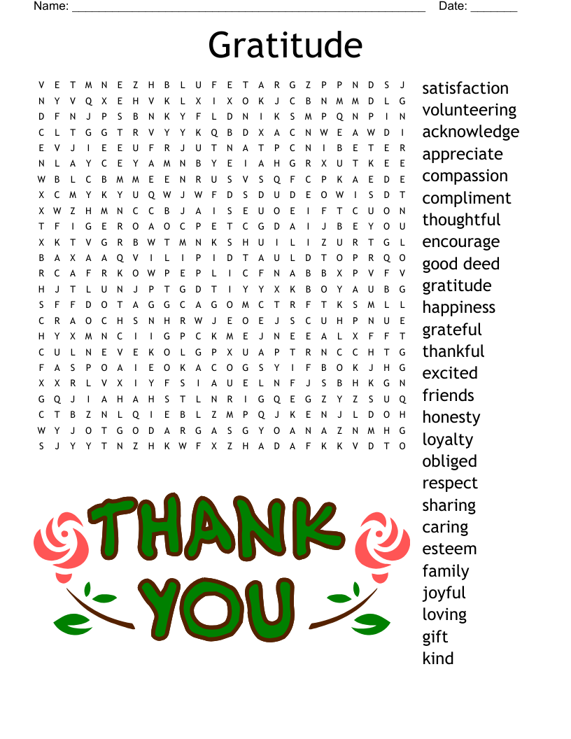 Gratitude Word Search WordMint Gratitude Word Search WordMint