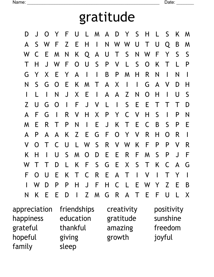 Gratitude Word Search WordMint
