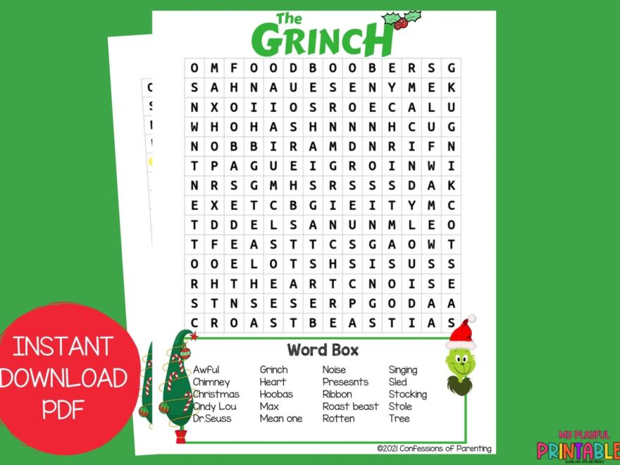 Grinch Word Search How The Grinch Stole Christmas Christmas Word Search Word Search For Kids Christmas Party Game christmas Activity Etsy