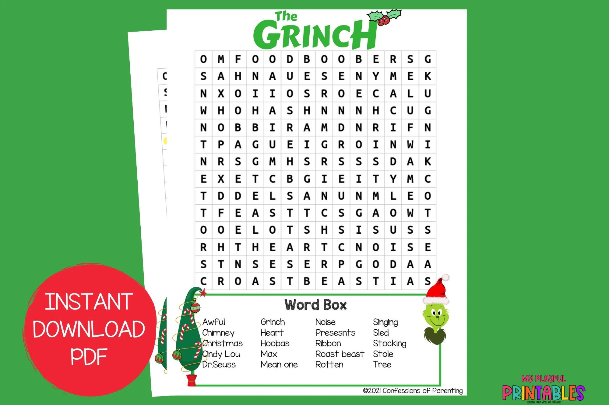 Grinch Word Search How The Grinch Stole Christmas Christmas Word Search Word Search For Kids Christmas Party Game christmas Activity Etsy
