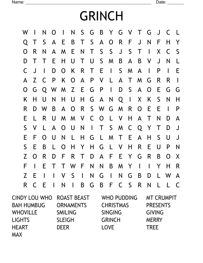 GRINCH Word Search WordMint