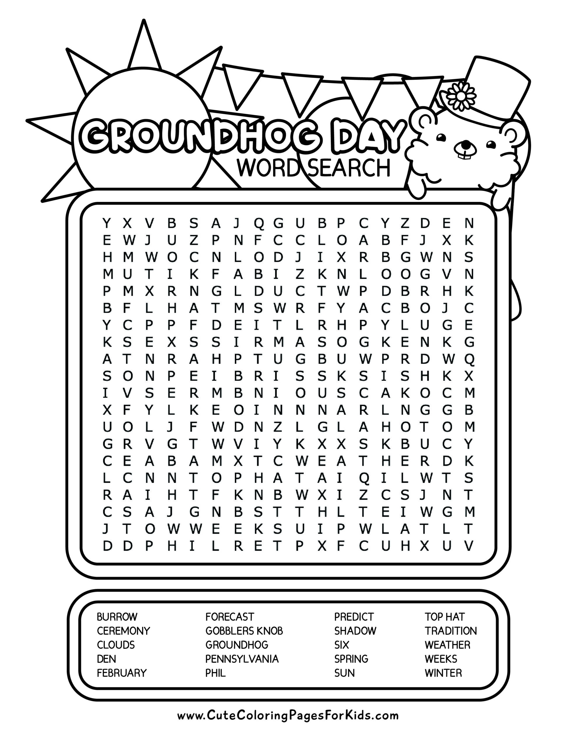 Groundhog Day Word Search For Kids Free Printable PDF Cute Worksheets Library Groundhog Day Word Search For Kids Free Printable PDF Cute Worksheets Library
