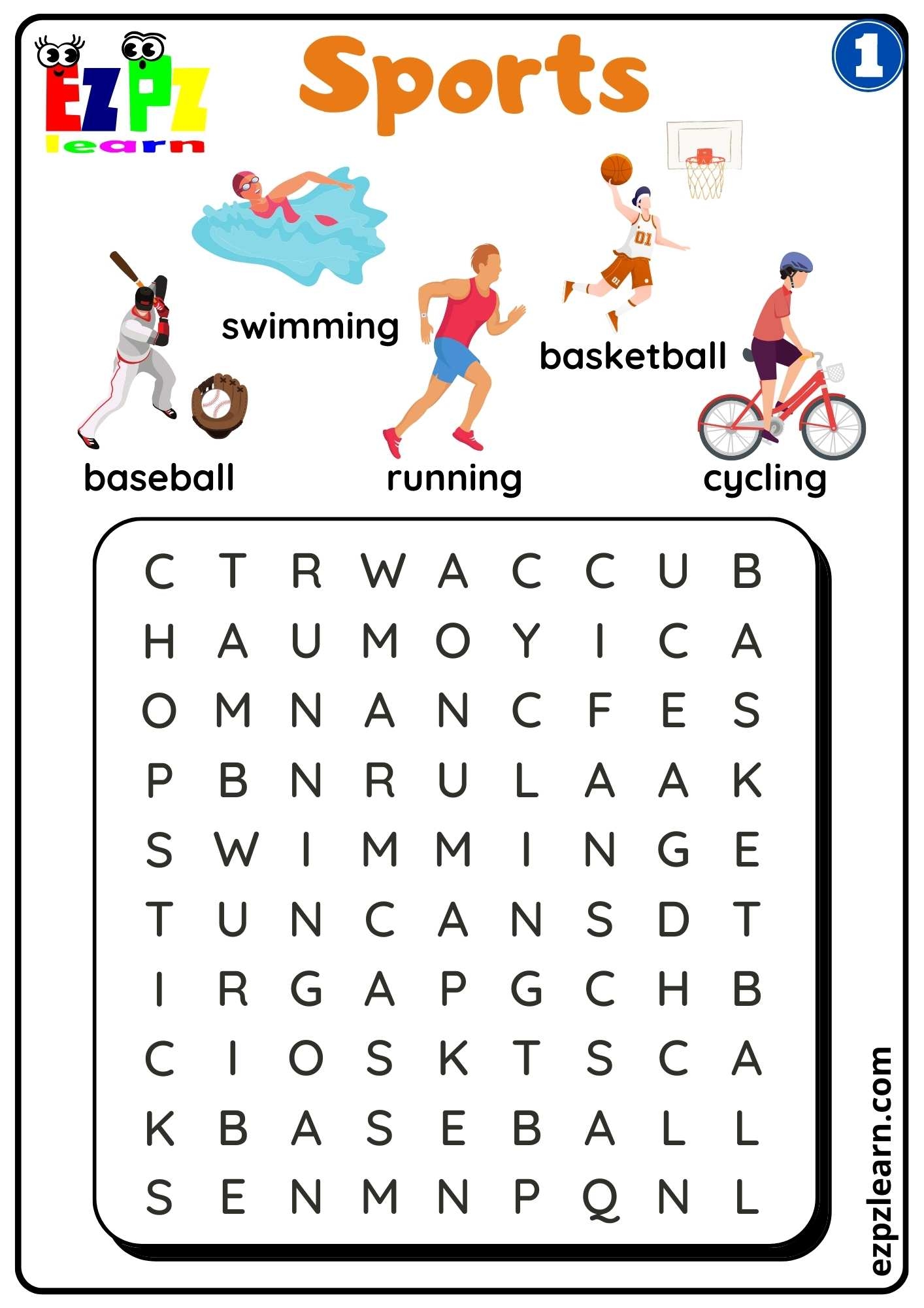 Group 1 Sports Word Search For K5 Kids And ESL Students Free PDF Download Ezpzlearn