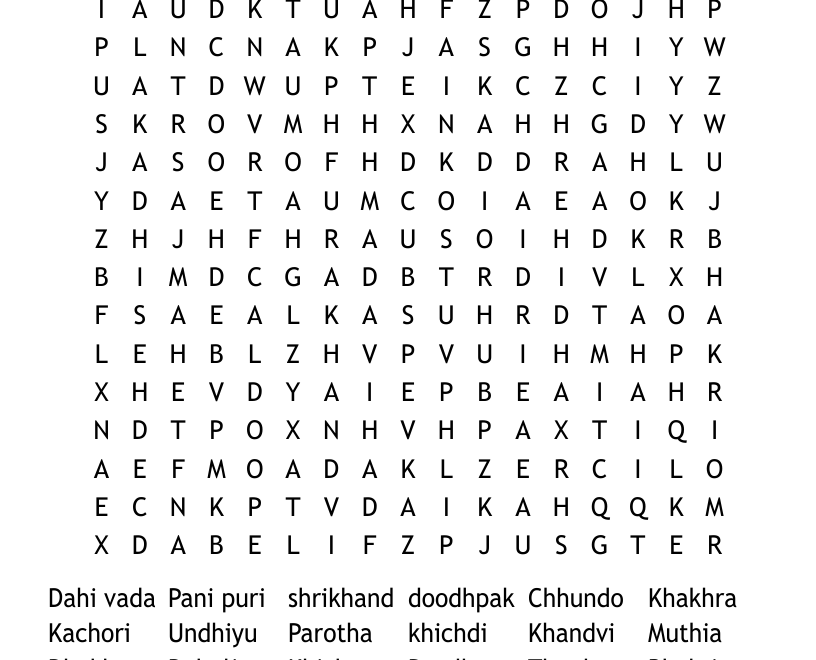Gujarati Food Word Search WordMint