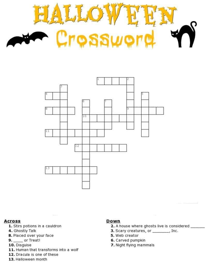 Halloween Crossword Word Search Printable