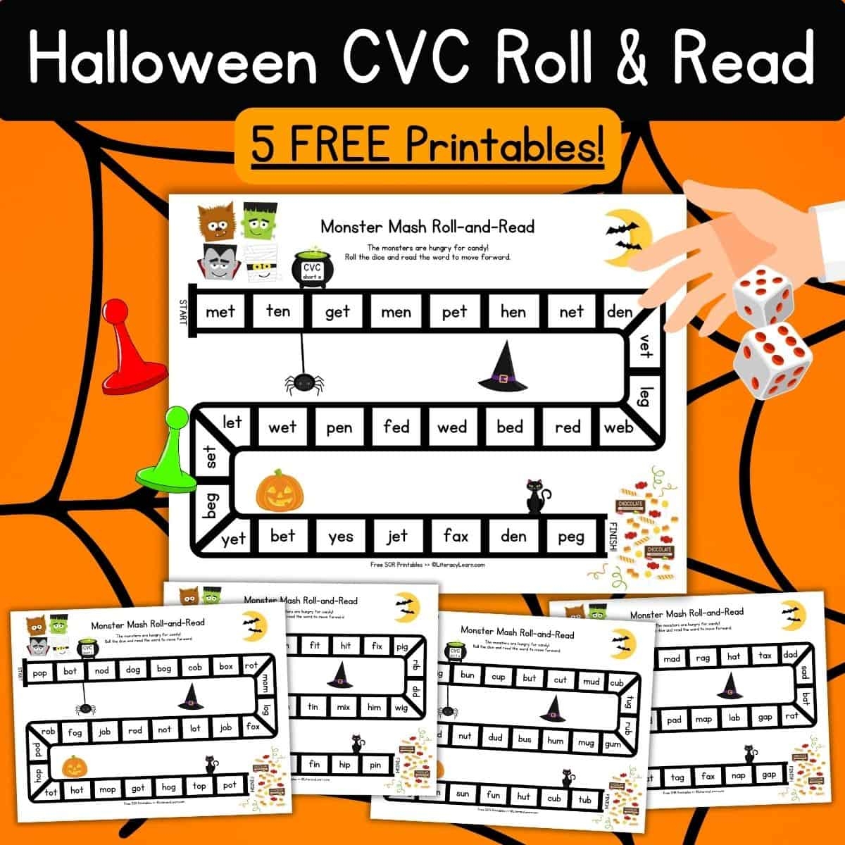Halloween CVC Roll Read Games 5 FREE Printables Literacy Learn