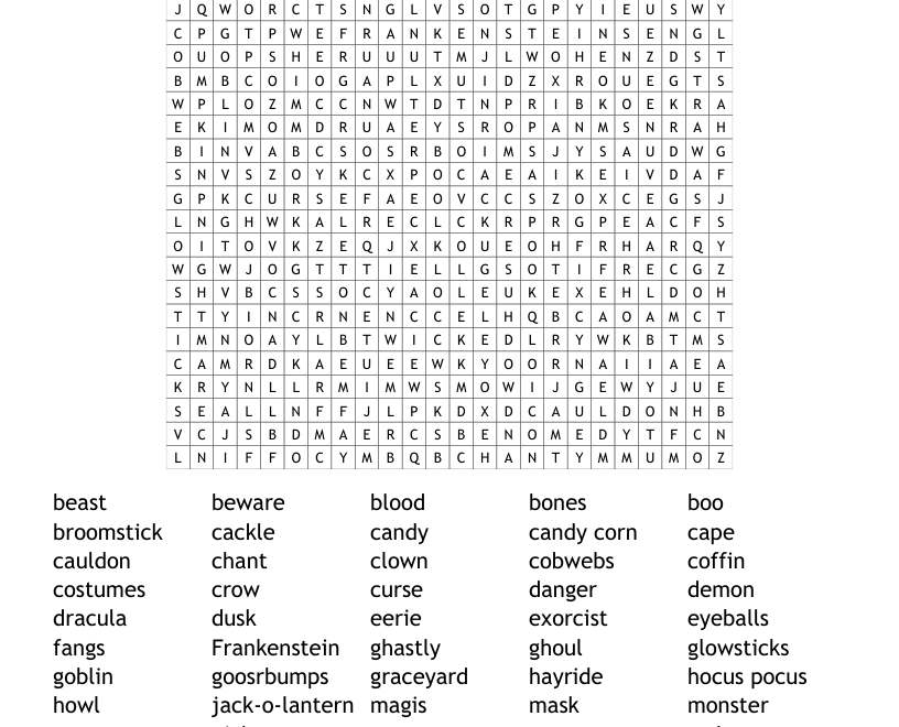 Halloween Hard Word Search WordMint
