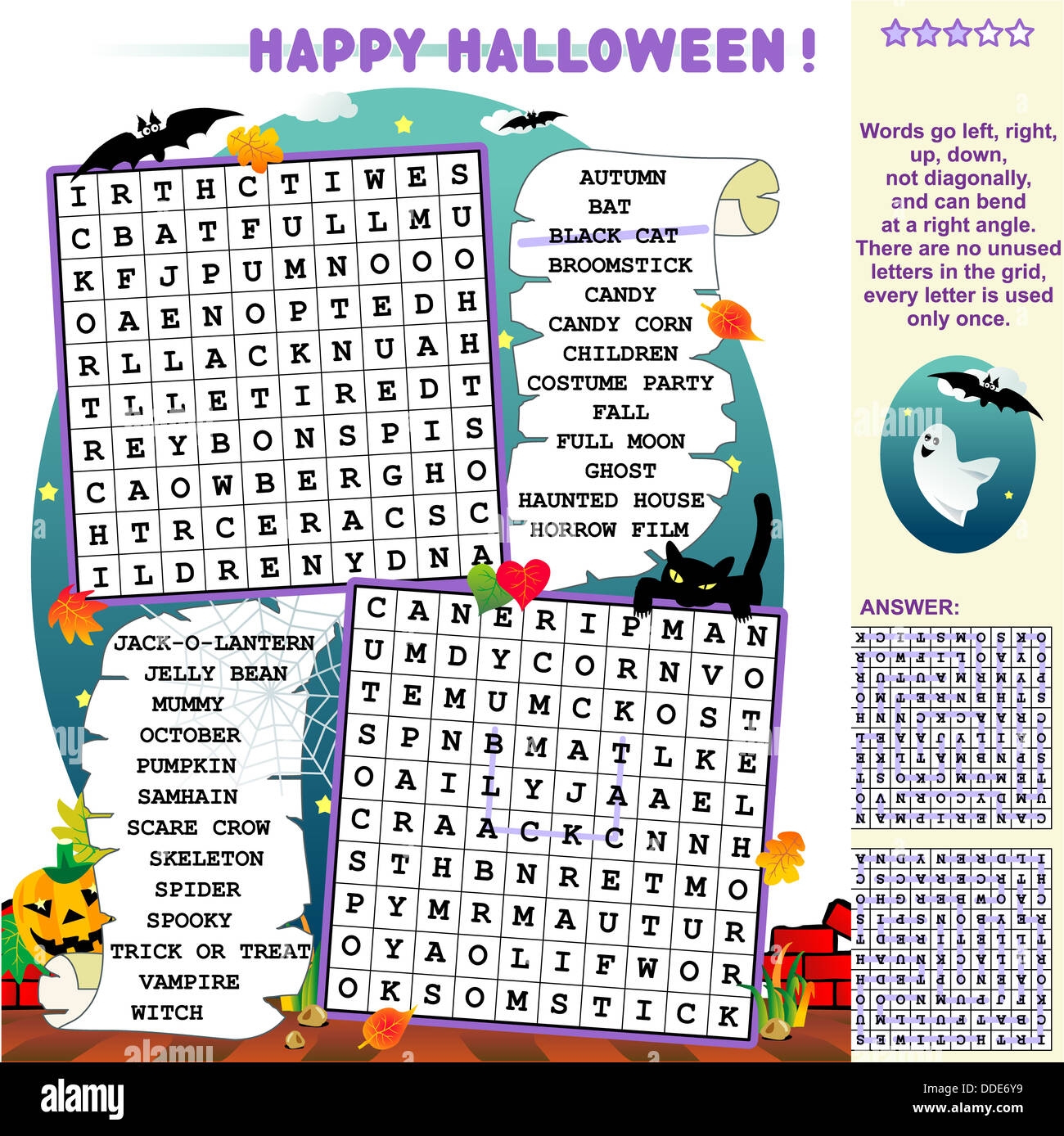 Halloween Themed Illustrated Word Search Puzzle Answer Included Stock Photo Alamy