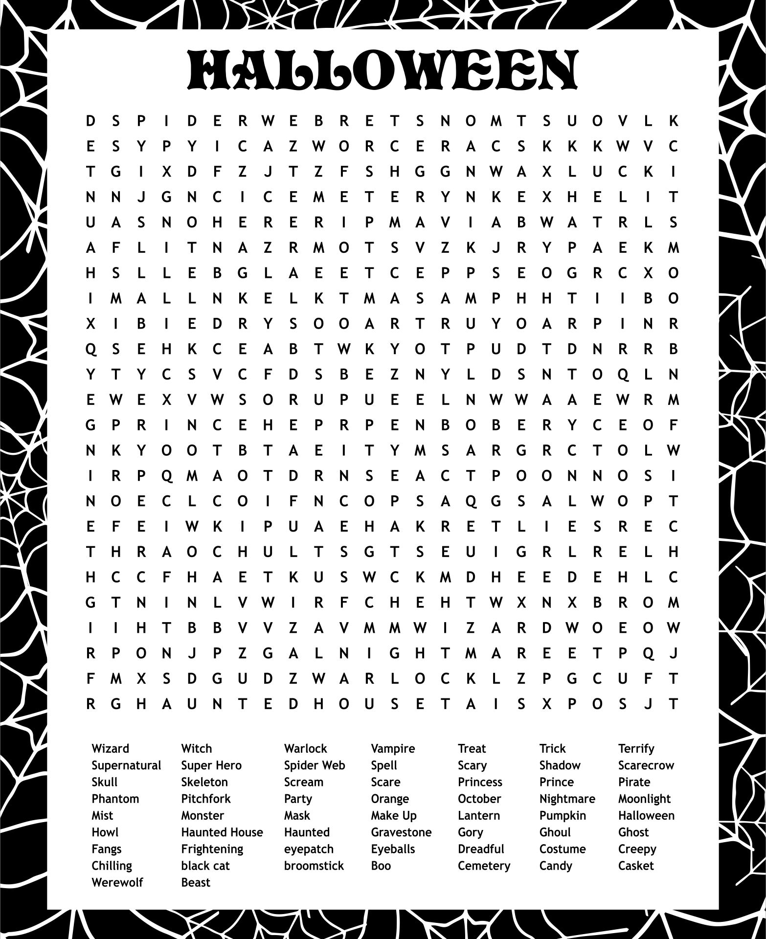 Halloween Printable Difficult Word Search