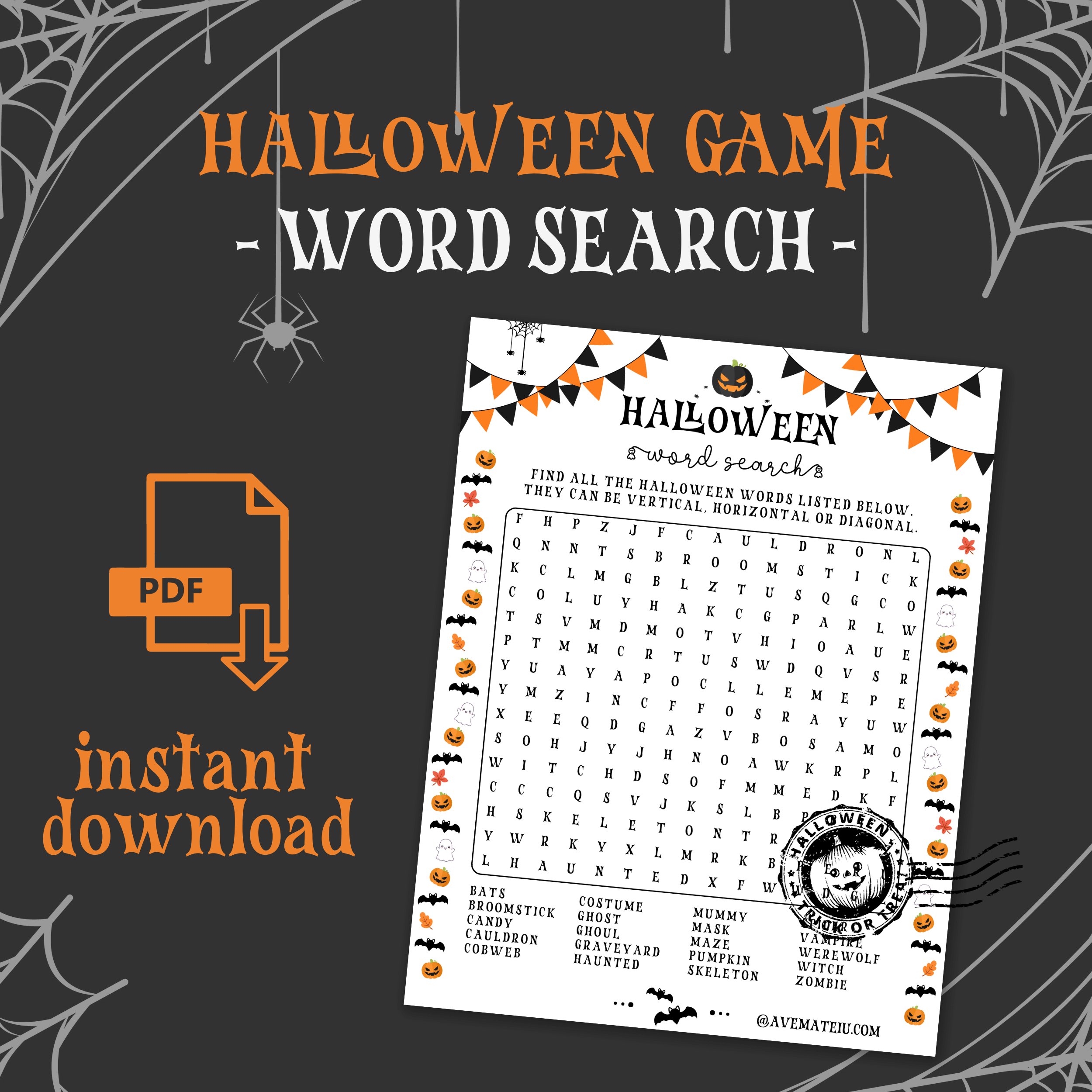 Halloween Word Search Game For All Ages Ave Mateiu Halloween Word Search Game For All Ages Ave Mateiu