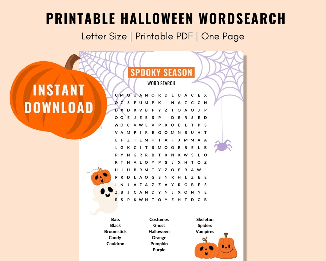 Halloween Word Search Game Spooky Season Word Search Printable Halloween Word Search Instant Digital Download Halloween Word Search Etsy