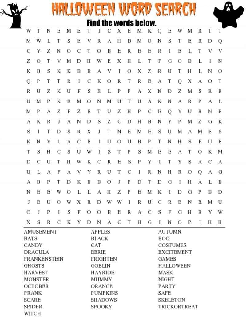 Halloween Word Search Printable FREE Download 