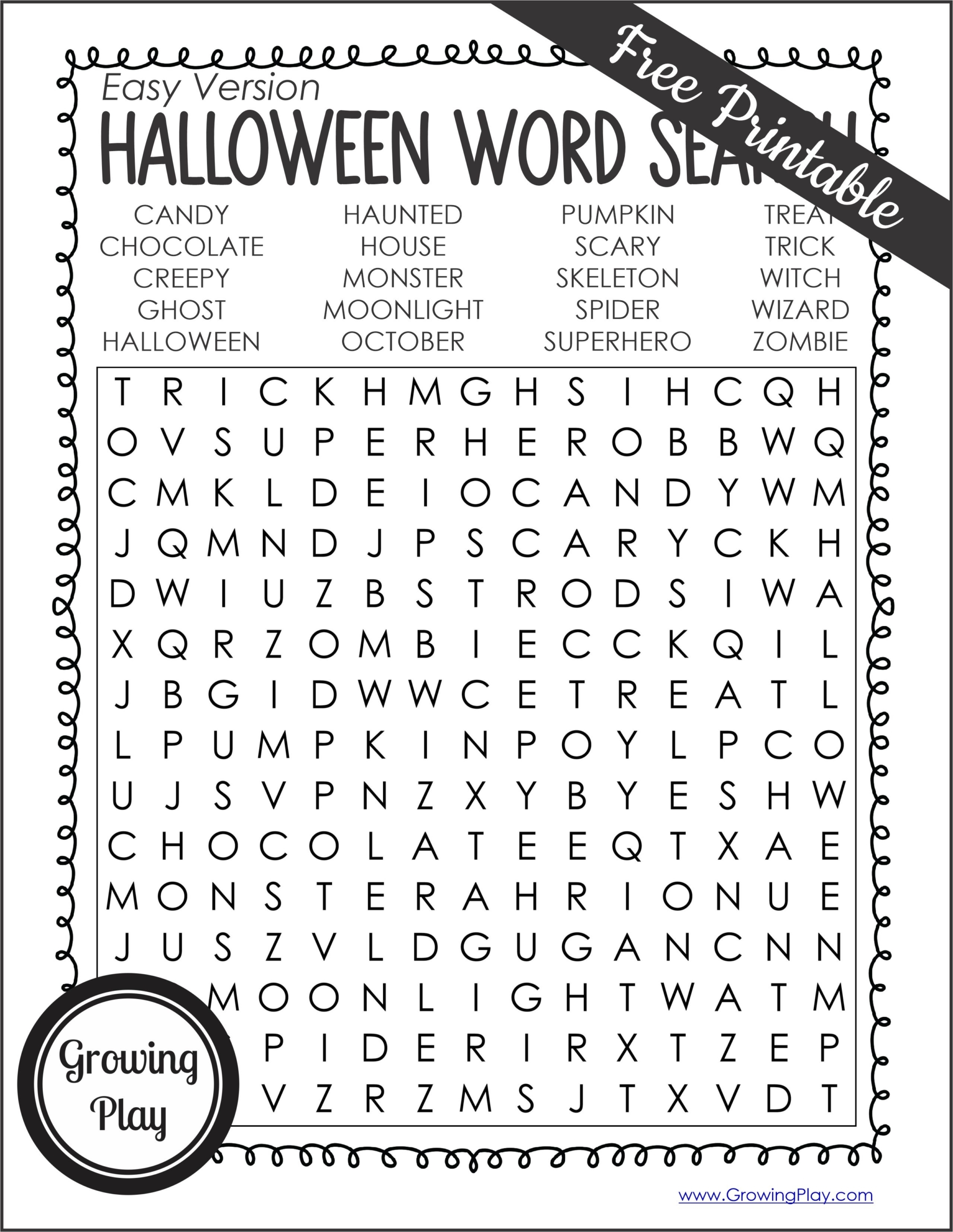 Halloween Word Search Printable FREE Growing Play