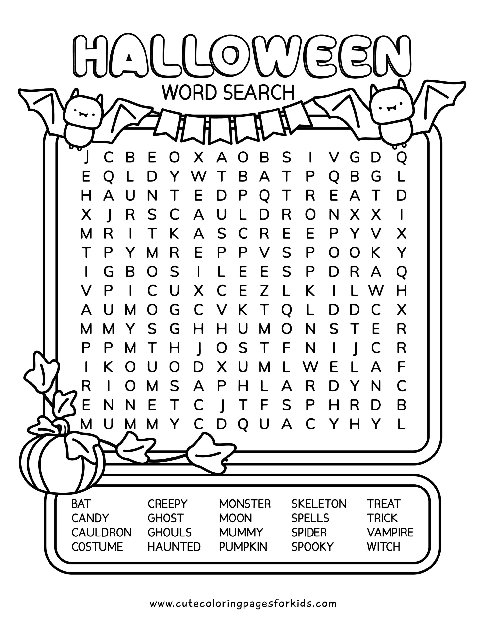 halloween word search printables cute coloring pages for kids