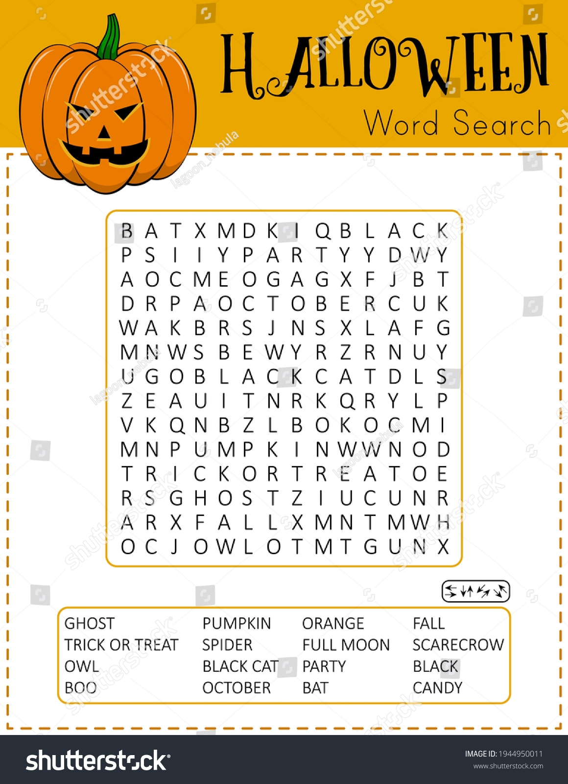 Halloween Word Search Puzzle Educational Game Stock Vector Royalty Free 1944950011 Shutterstock