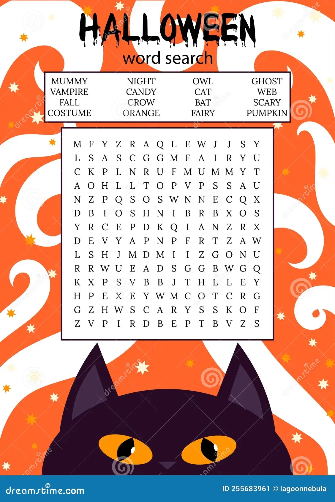 Halloween Word Search Puzzle October Crossword Game Stock Vector Illustration Of Halloween Education 255683961