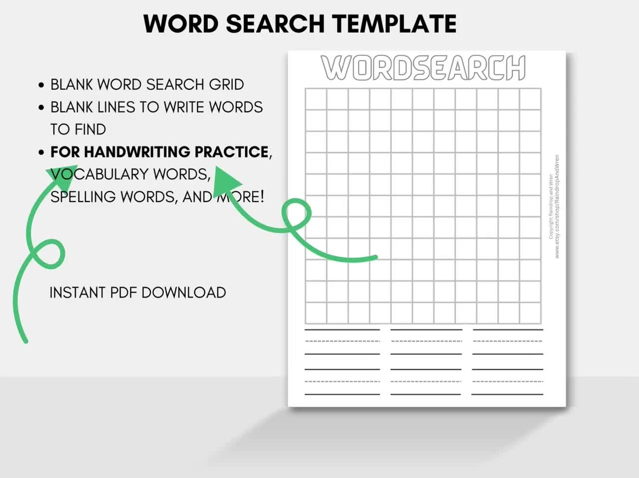 Handwriting Activity For Kids Handwriting Practice Word Search Template First Grade Kindergarten Handwriting Practice Sheet Etsy