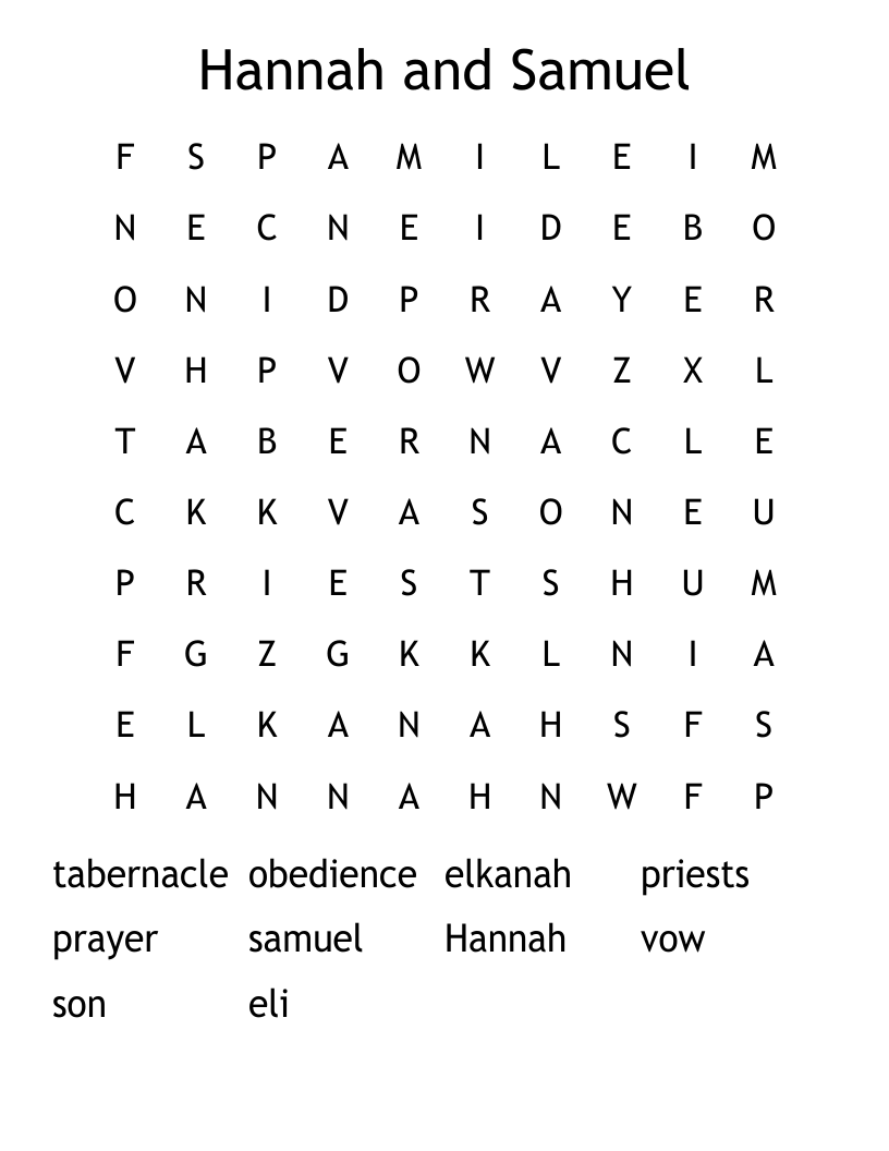 Hannah And Samuel Word Search WordMint