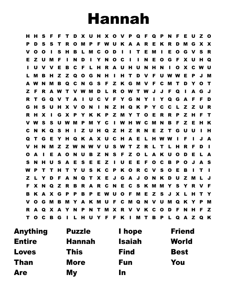 Hannah Word Search WordMint