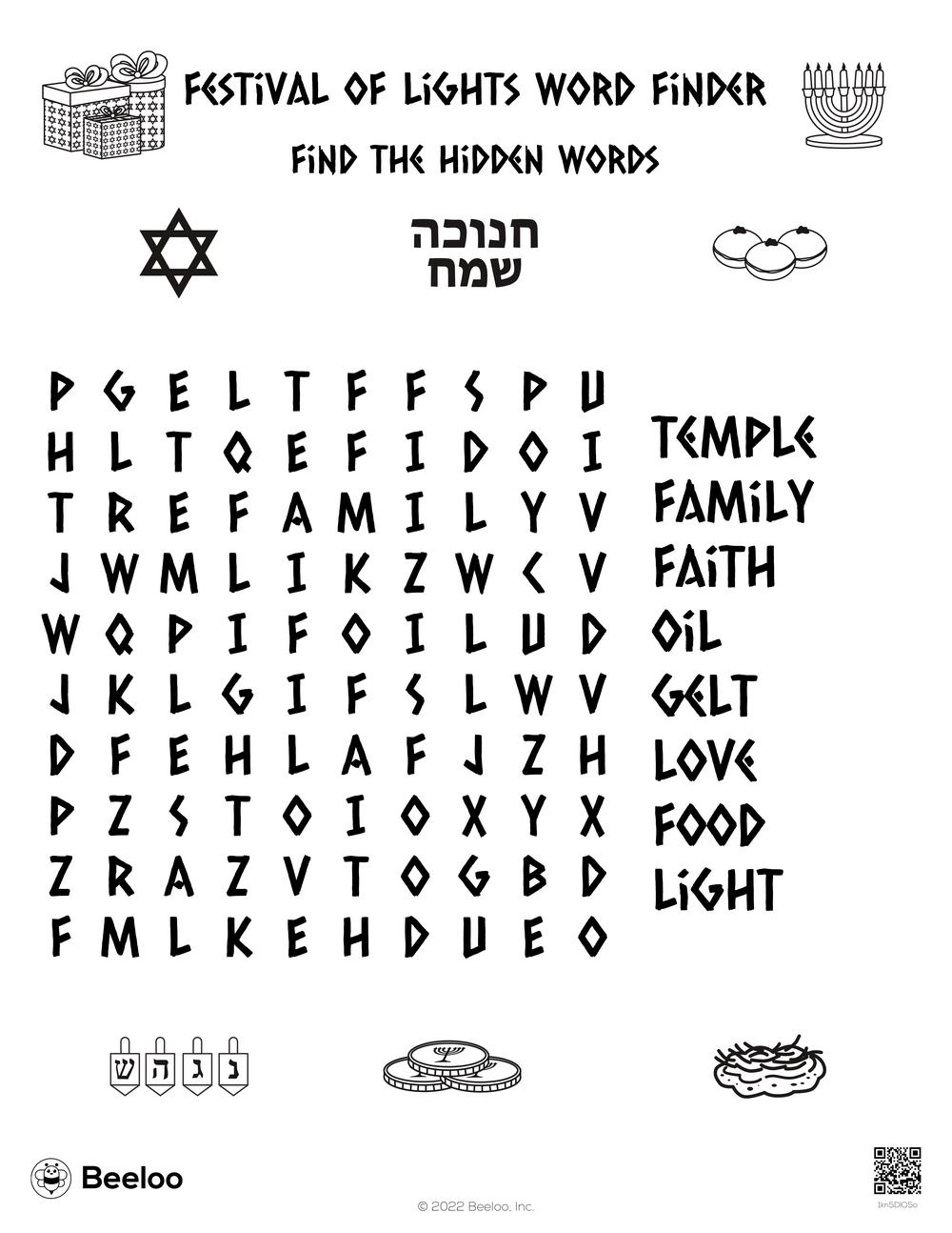Hanukkah themed Word Searches Beeloo Printable Crafts And Activities For Kids