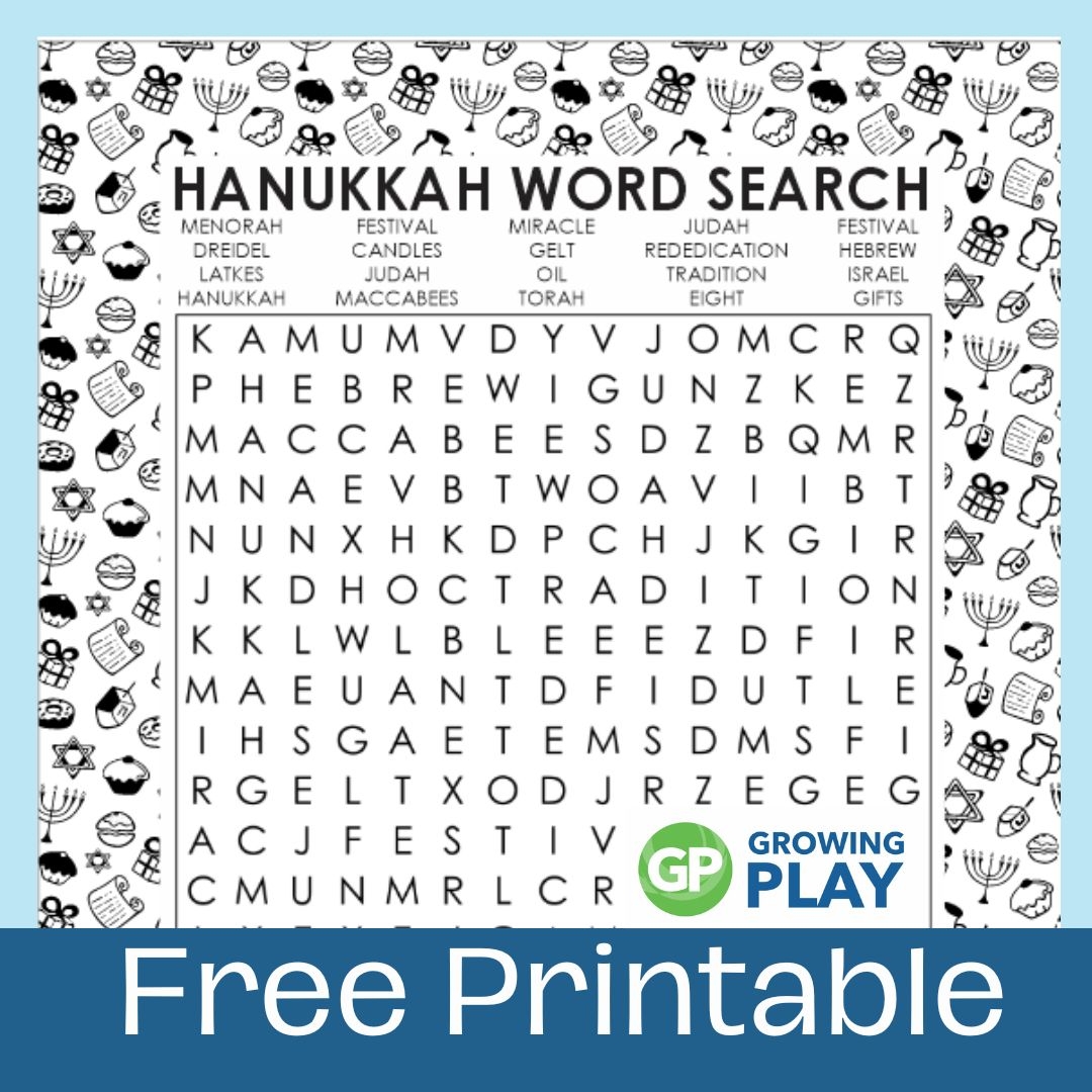 Hanukkah Word Search Free Printable Puzzle Growing Play