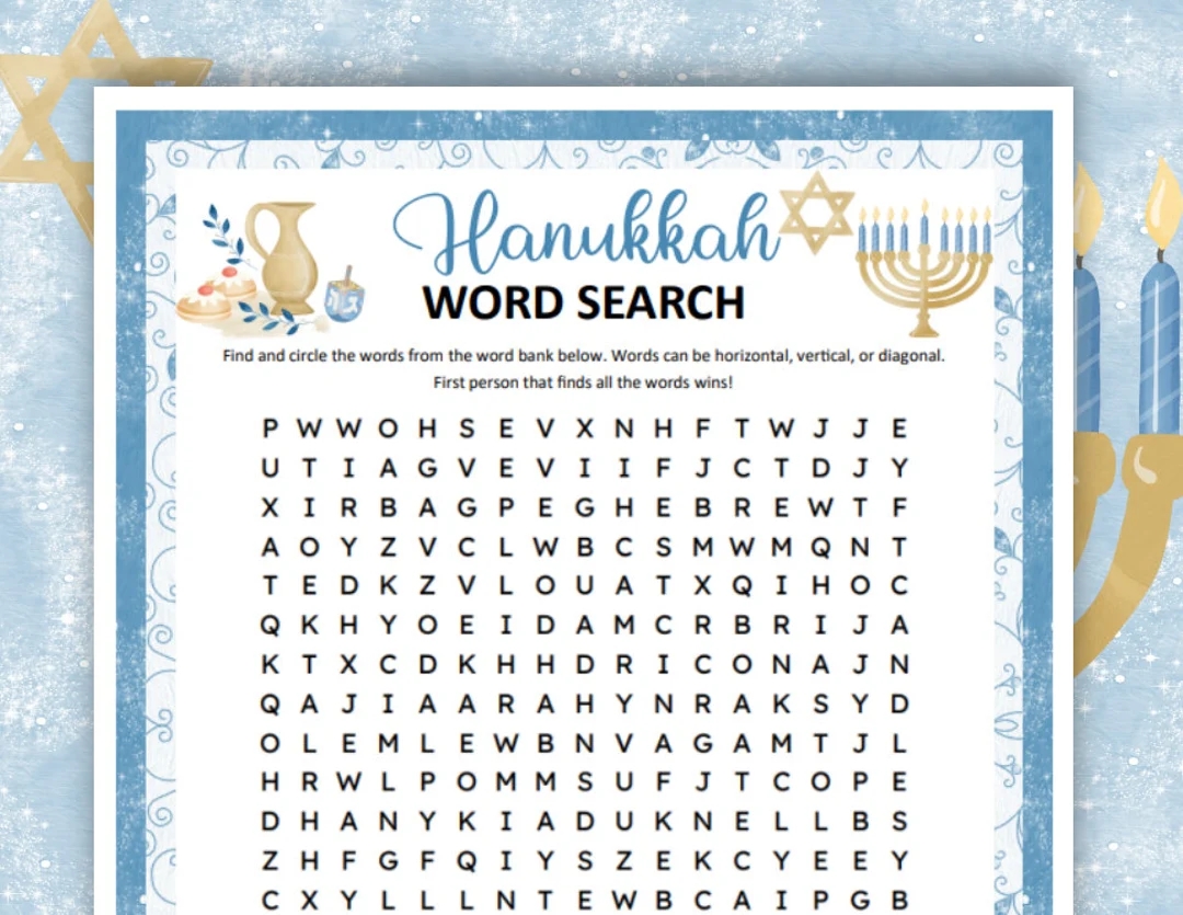 Hanukkah Word Search Puzzle Printable Chanukah Games For Kids Adults And Seniors Activities For Hanukkah Game Bundle Etsy