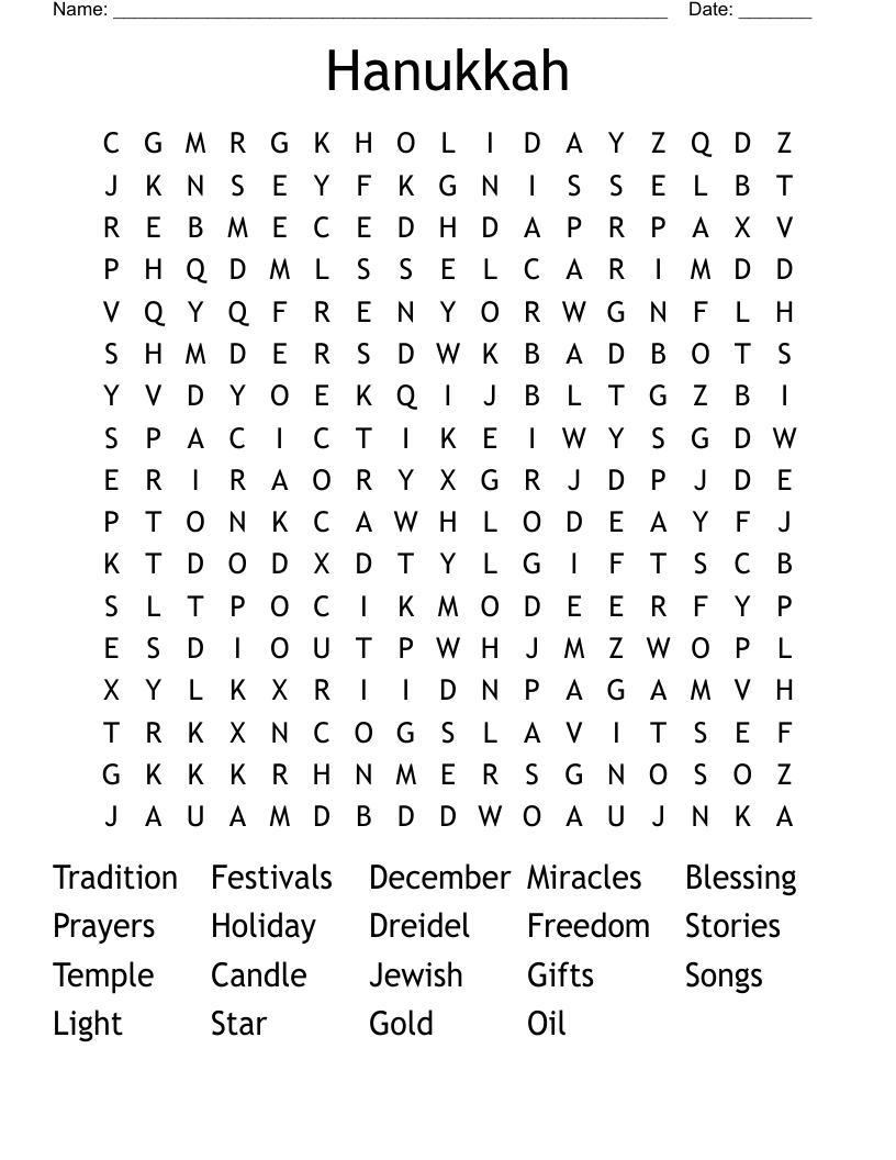 Hanukkah Word Search WordMint