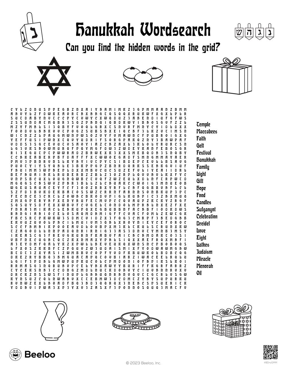 Hanukkah Wordsearch Beeloo Printable Crafts And Activities For Kids