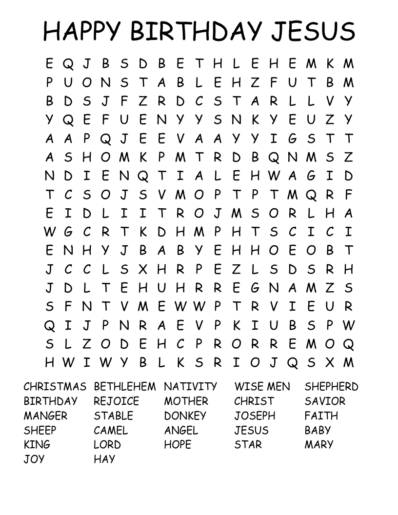 HAPPY BIRTHDAY JESUS Word Search WordMint