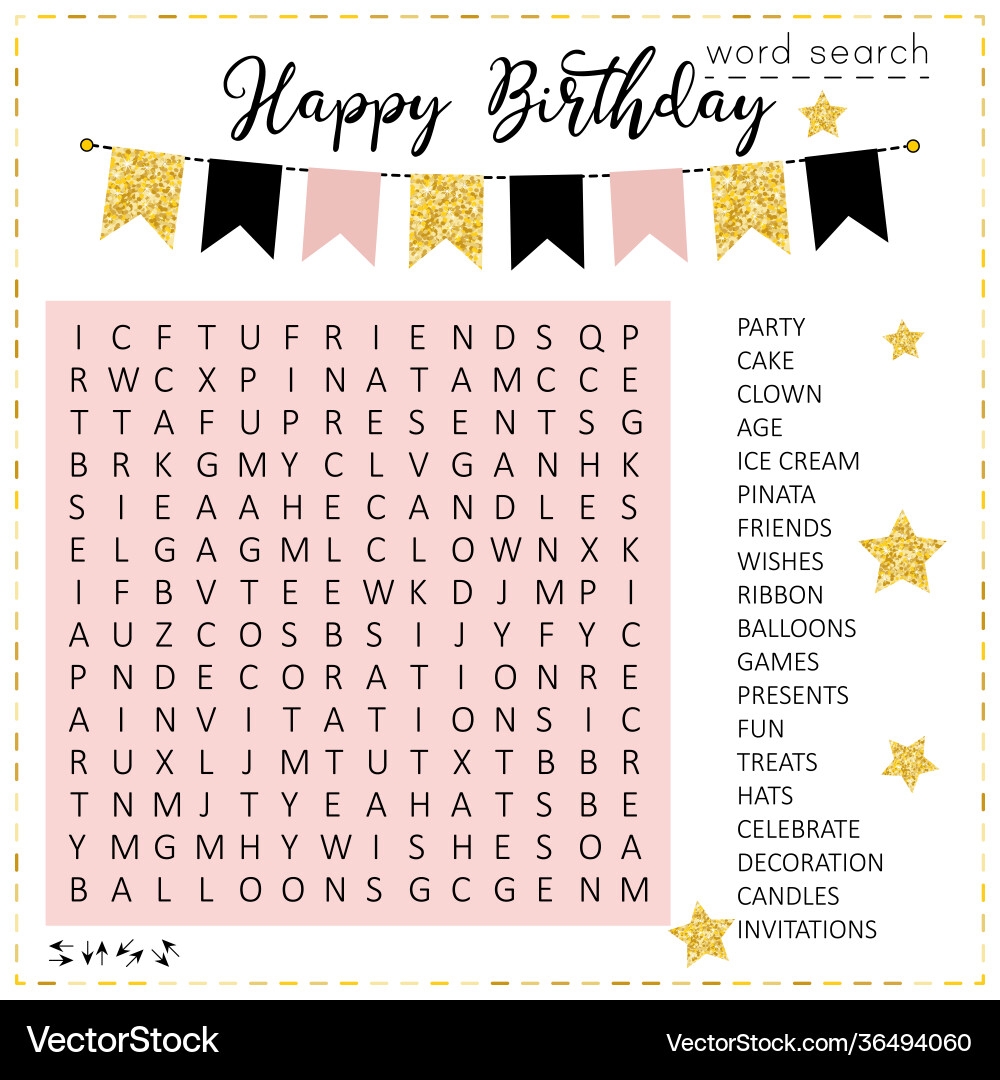Happy Birthday Word Search Puzzle Royalty Free Vector Image
