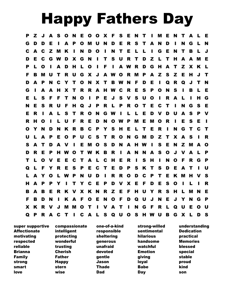 Happy Fathers Day Word Search WordMint