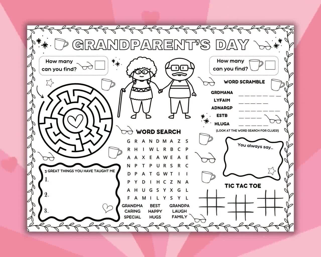 happy grandparents day activity placemat printable grandma craft coloring page grandpa games grandchildren preschool classroom kids sheet etsy ireland