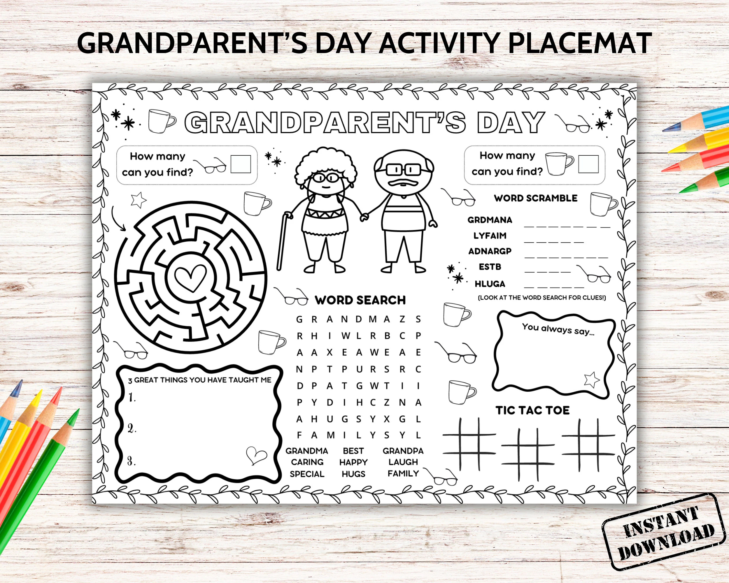 happy grandparents day activity placemat printable grandma craft coloring page grandpa games grandchildren preschool classroom kids sheet etsy
