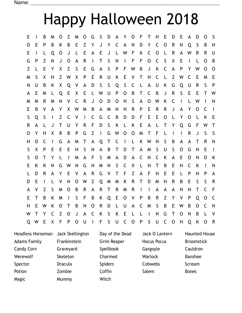 Happy Halloween 2018 Word Search WordMint