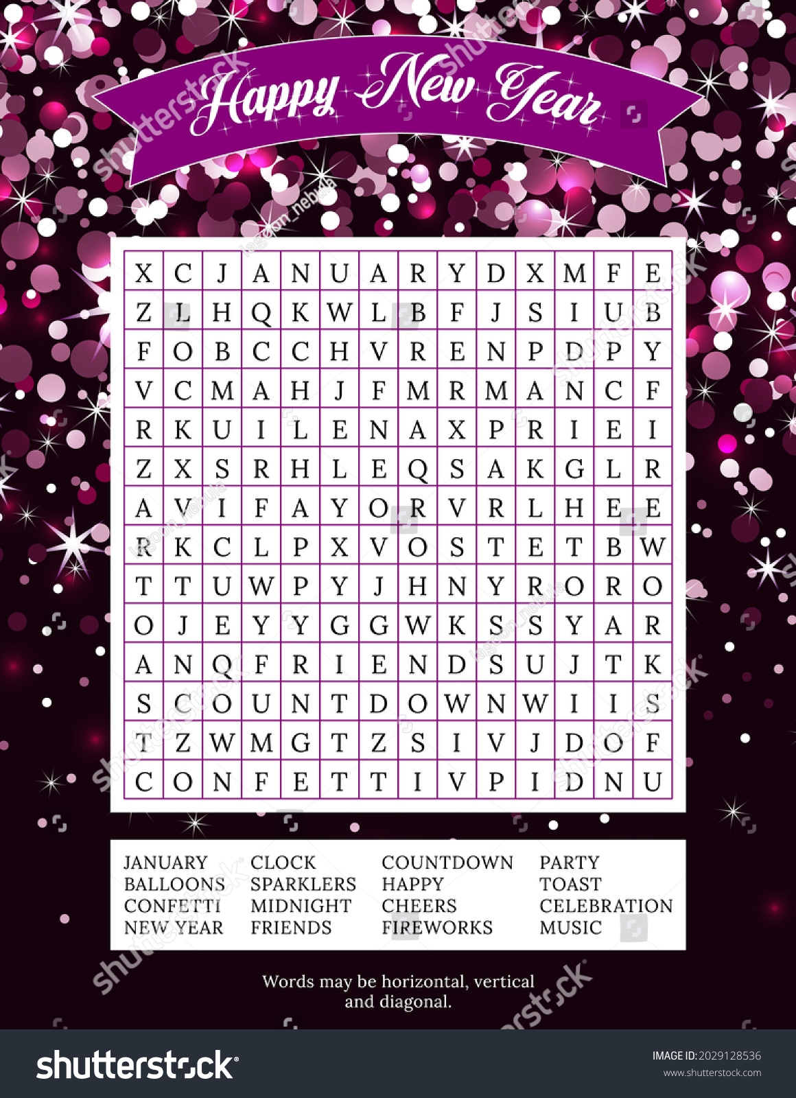 Happy New Year Word Search Puzzle16 Stock Vector Royalty Free 2029128536 Shutterstock